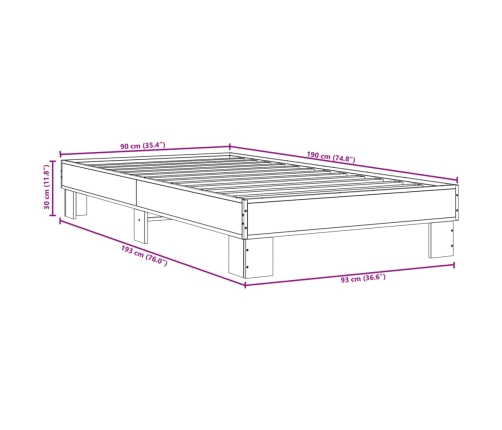 Estructura de cama madera de ingeniería y metal negra 90x190 cm