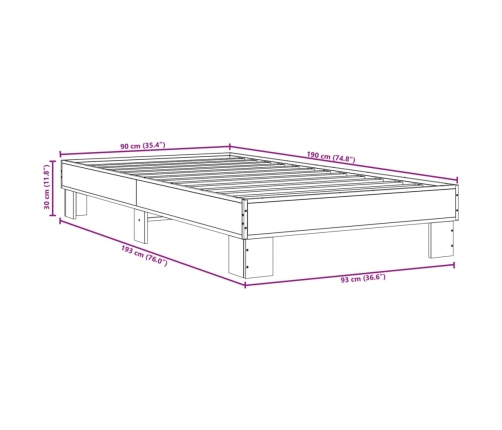 Estructura cama madera ingeniería metal roble Sonoma 90x190 cm