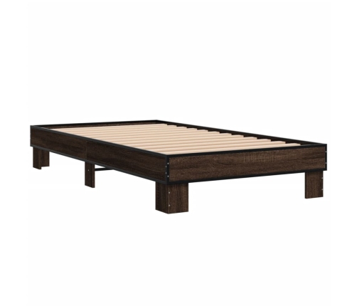 Estructura cama madera ingeniería metal marrón roble 90x190 cm