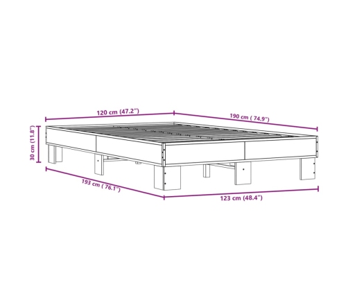 Estructura cama madera ingeniería metal roble Sonoma 120x190 cm