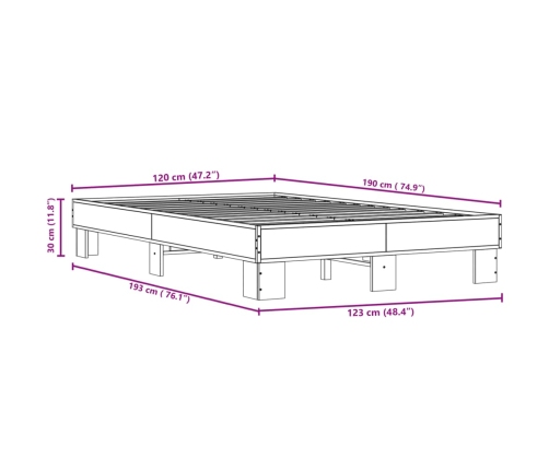 Estructura cama madera ingeniería metal roble ahumado 120x190cm