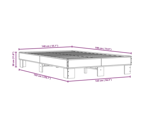 Estructura de cama madera de ingeniería y metal negro 140x190cm