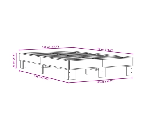 Estructura cama madera ingeniería metal roble Sonoma 140x190 cm