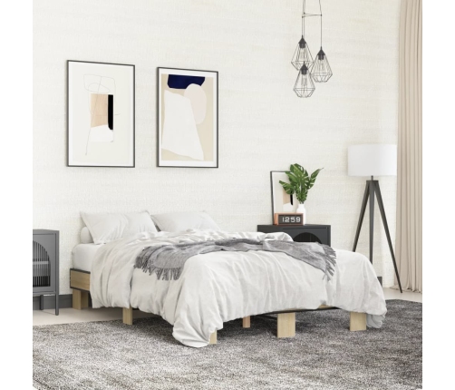 Estructura cama madera ingeniería metal roble Sonoma 140x190 cm