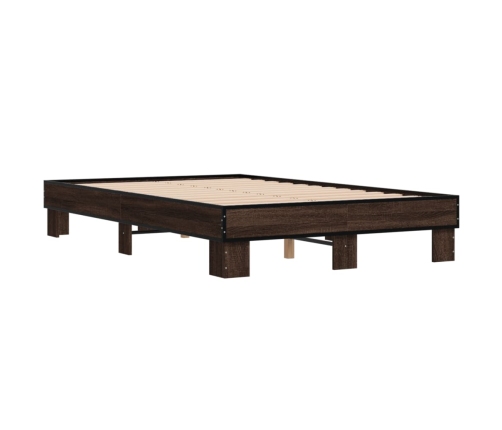 Estructura cama madera ingeniería metal marrón roble 140x190 cm