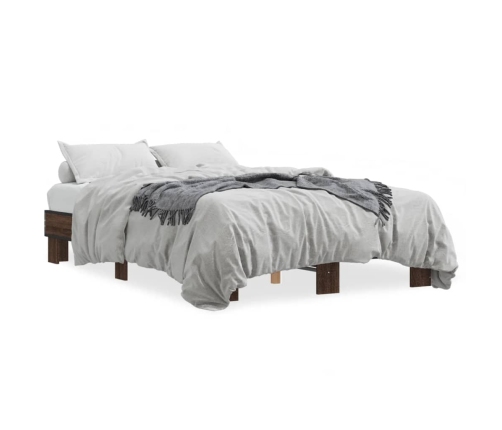 Estructura cama madera ingeniería metal marrón roble 140x190 cm