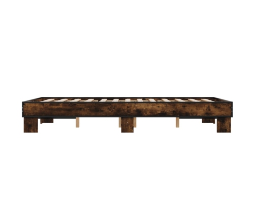 Estructura cama madera ingeniería metal marrón roble 140x190 cm
