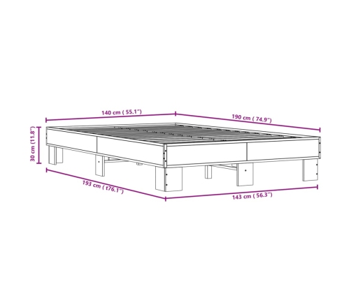 Estructura cama madera ingeniería metal marrón roble 140x190 cm