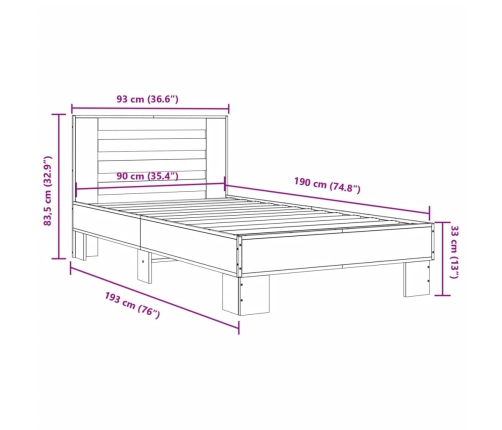 Estructura de cama madera de ingeniería y metal negra 90x190 cm