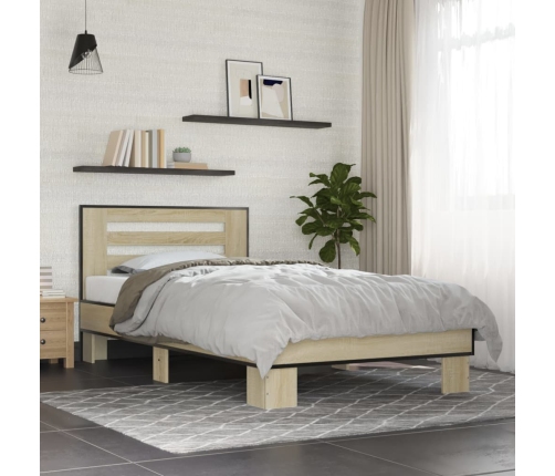 Estructura cama madera ingeniería metal roble Sonoma 90x190 cm