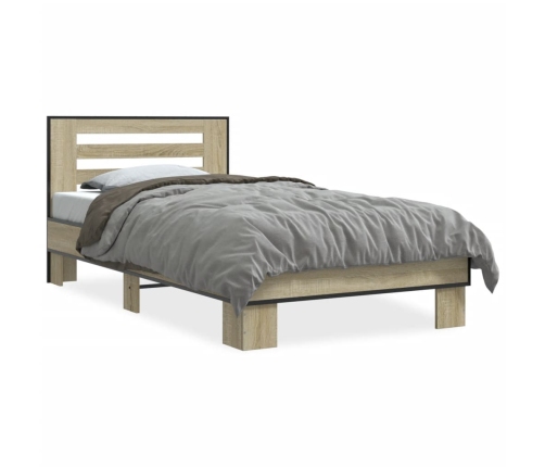 Estructura cama madera ingeniería metal roble Sonoma 90x190 cm