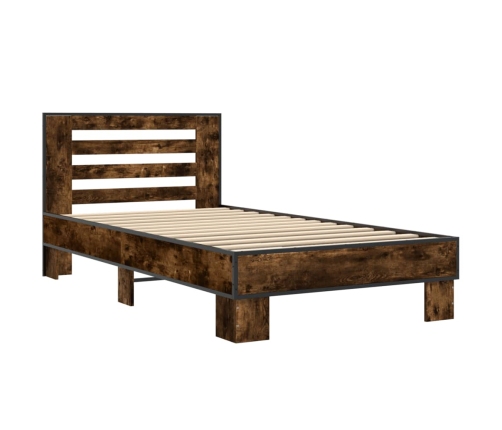 Estructura cama madera ingeniería metal roble ahumado 90x190 cm