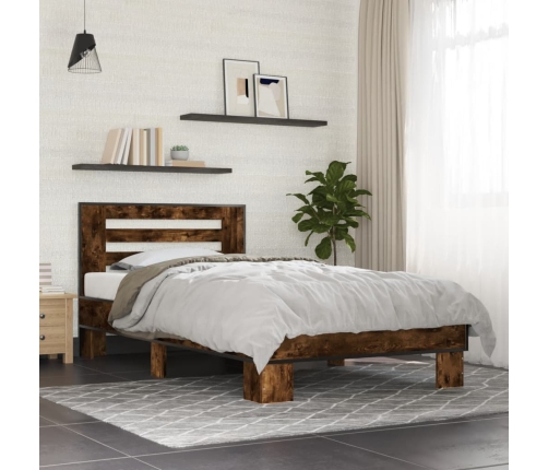 Estructura cama madera ingeniería metal roble ahumado 90x190 cm