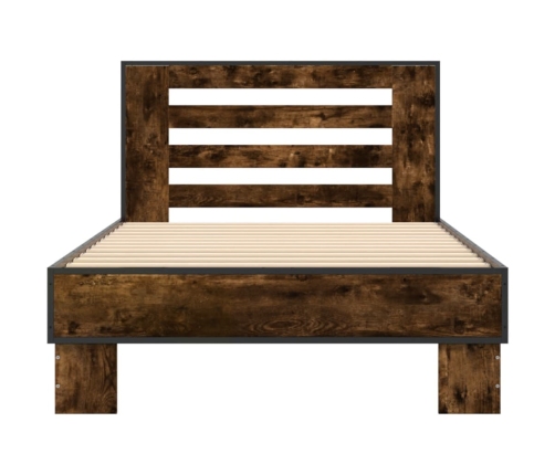 Estructura cama madera ingeniería metal roble ahumado 90x190 cm