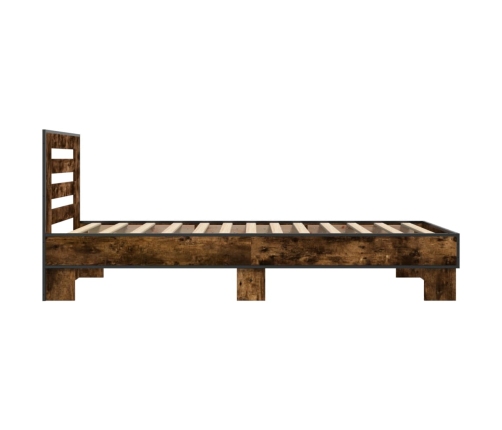 Estructura cama madera ingeniería metal roble ahumado 90x190 cm