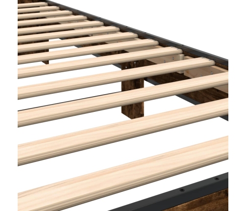 Estructura cama madera ingeniería metal roble ahumado 90x190 cm
