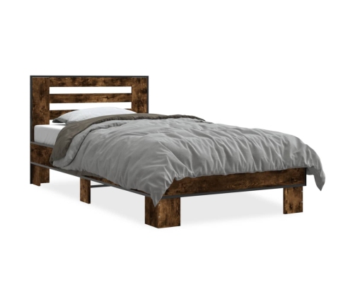 Estructura cama madera ingeniería metal roble ahumado 90x190 cm
