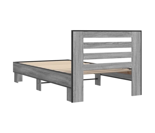 Estructura cama madera ingeniería metal gris Sonoma 90x190 cm