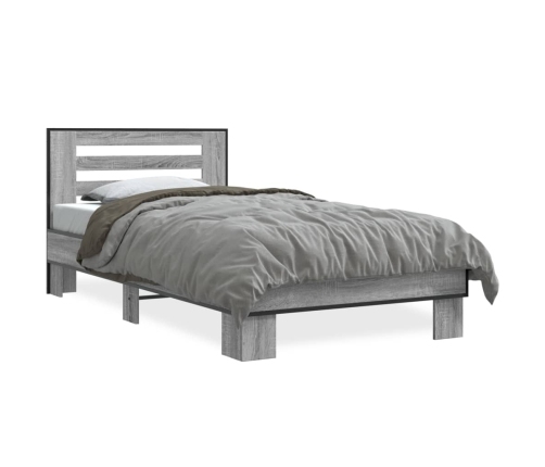 Estructura cama madera ingeniería metal gris Sonoma 90x190 cm