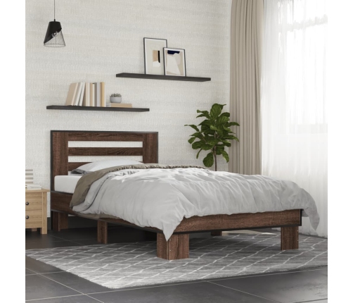 Estructura cama madera ingeniería metal marrón roble 90x190 cm