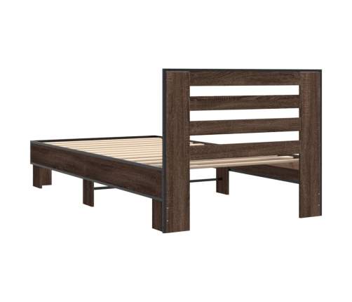 Estructura cama madera ingeniería metal marrón roble 90x190 cm