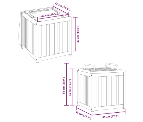 Baúl de cojines jardín madera maciza acacia acero 45x45x45/53cm