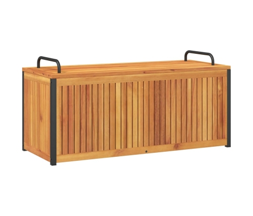 Baúl de cojines de jardín acacia maciza y acero 110x45x42/53 cm