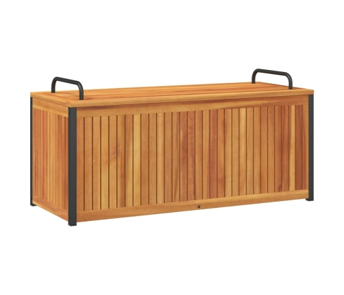 Baúl de cojines de jardín acacia maciza y acero 110x45x42/53 cm