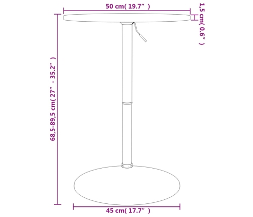 Mesa alta de madera maciza roble marrón claro Ø50x89,5 cm