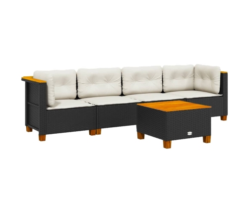 Set de muebles de jardín 5 pzas y cojines ratán sintético negro