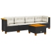 Set de muebles de jardín 5 pzas y cojines ratán sintético negro