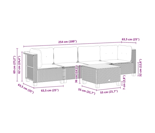 Set de muebles de jardín 5 pzas y cojines ratán sintético negro