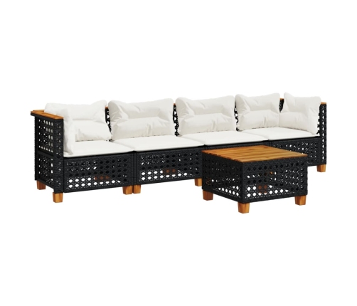 Set de muebles de jardín 5 pzas y cojines ratán sintético negro