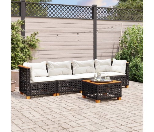 Set de muebles de jardín 5 pzas y cojines ratán sintético negro