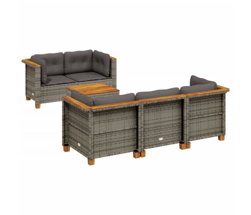 Set de muebles de jardín 6 pzas y cojines ratán sintético gris