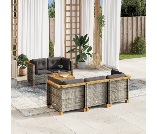 Set de muebles de jardín 6 pzas y cojines ratán sintético gris