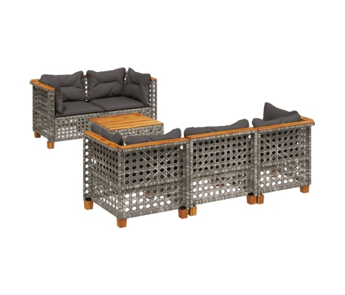 Set de muebles de jardín 6 pzas y cojines ratán sintético gris