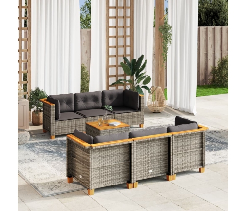Set de sofás de jardín 7 pzas con cojines ratán sintético gris