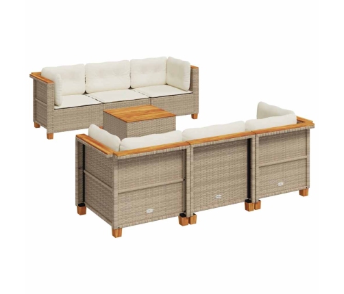 Set sofás de jardín 7 piezas y cojines ratán sintético beige