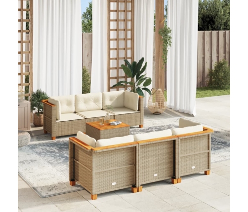 Set sofás de jardín 7 piezas y cojines ratán sintético beige
