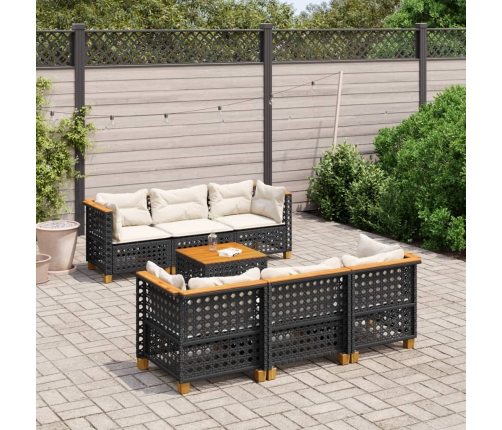 Set de sofás de jardín 7 pzas con cojines ratán sintético negro
