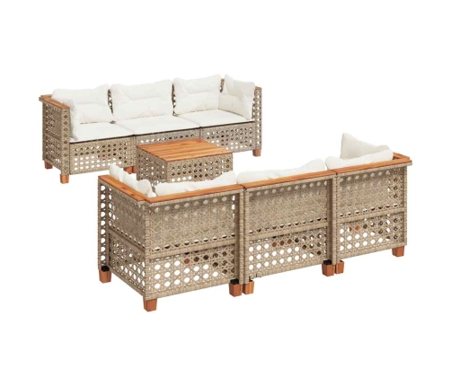 Set sofás de jardín 7 piezas y cojines ratán sintético beige