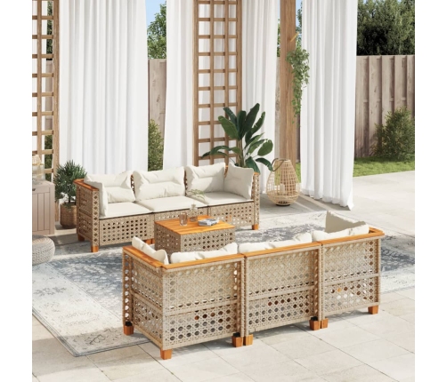 Set sofás de jardín 7 piezas y cojines ratán sintético beige