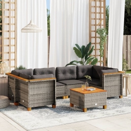 Set de sofás de jardín 7 pzas con cojines ratán sintético gris