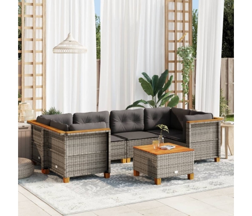 Set de sofás de jardín 7 pzas con cojines ratán sintético gris