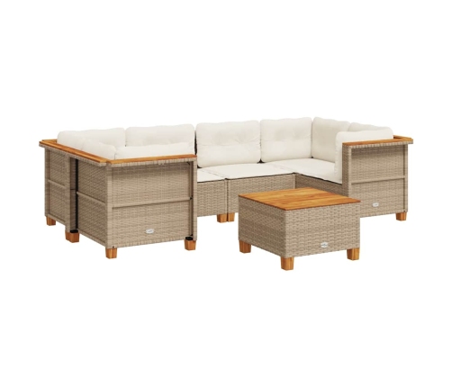 Set sofás de jardín 7 piezas y cojines ratán sintético beige