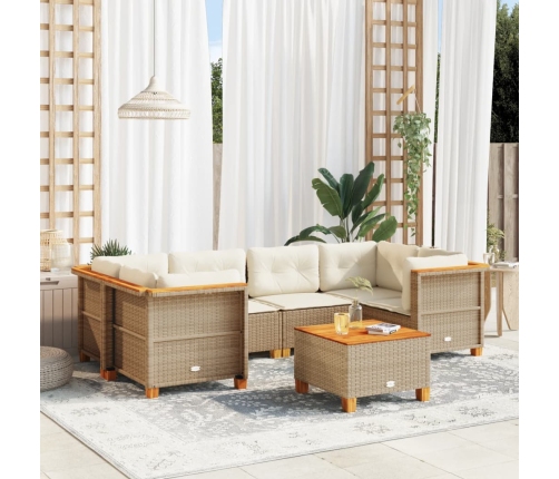 Set sofás de jardín 7 piezas y cojines ratán sintético beige