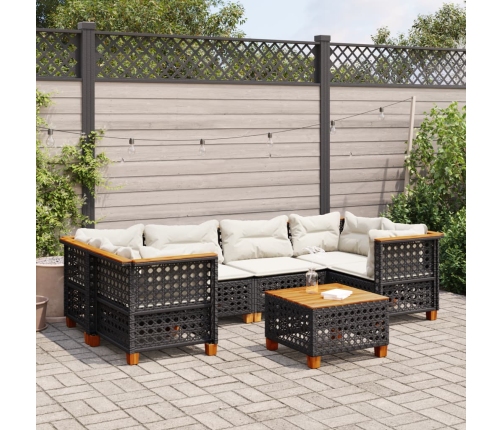 Set de sofás de jardín 7 pzas con cojines ratán sintético negro