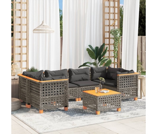 Set de sofás de jardín 7 pzas con cojines ratán sintético gris