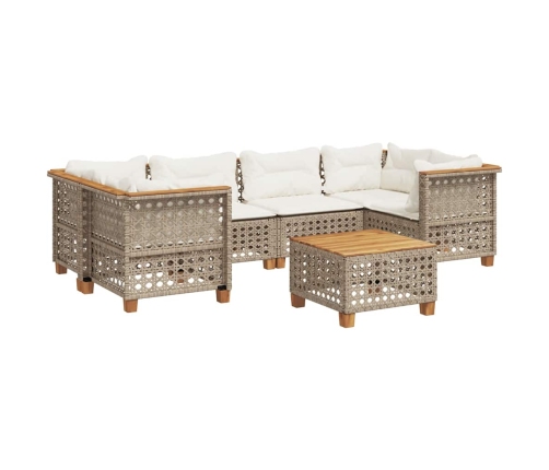 Set sofás de jardín 7 piezas y cojines ratán sintético beige